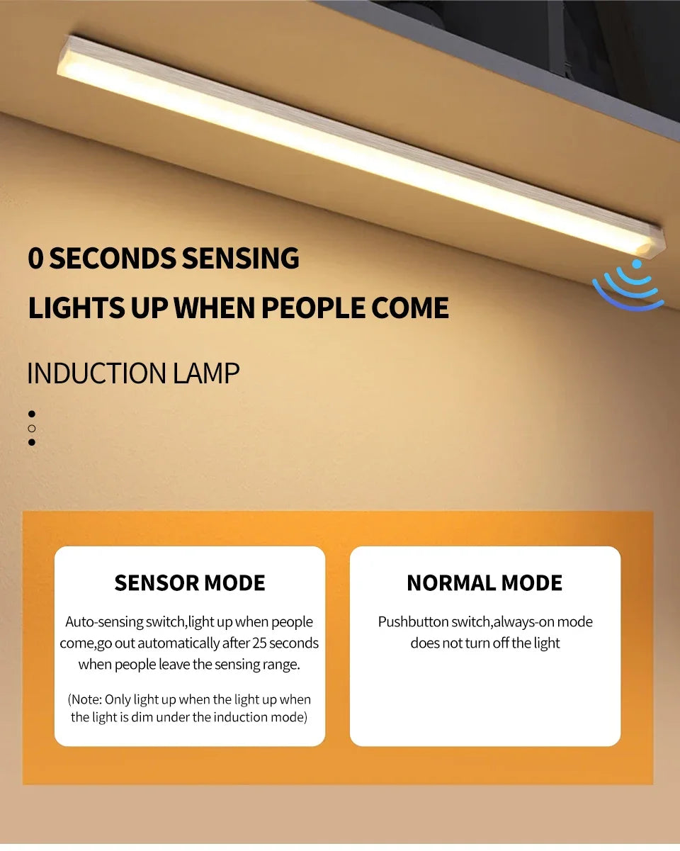 Motion Sensor Light Wireless Rechargeable LED Night Light Wardrobe Closet Cabinet Lamp Staircase Kitchen Backlight 10/20/30/50cm