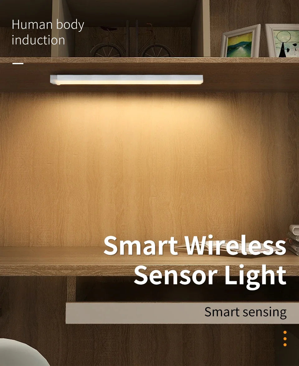 Motion Sensor Light Wireless Rechargeable LED Night Light Wardrobe Closet Cabinet Lamp Staircase Kitchen Backlight 10/20/30/50cm