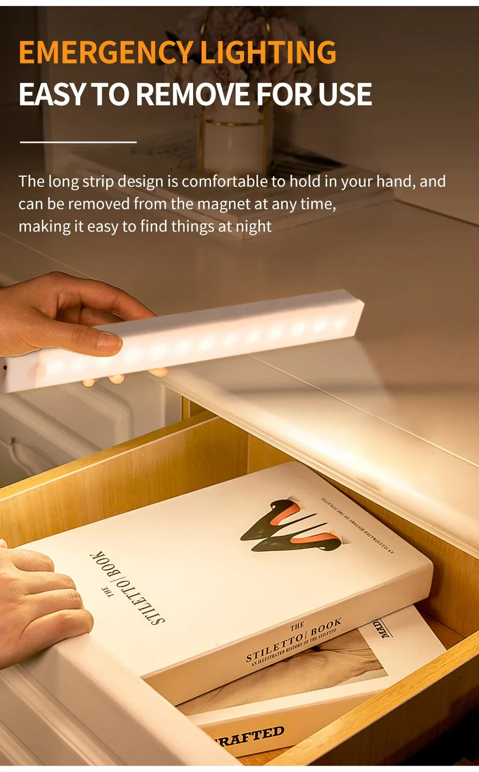 Motion Sensor Light Wireless Rechargeable LED Night Light Wardrobe Closet Cabinet Lamp Staircase Kitchen Backlight 10/20/30/50cm