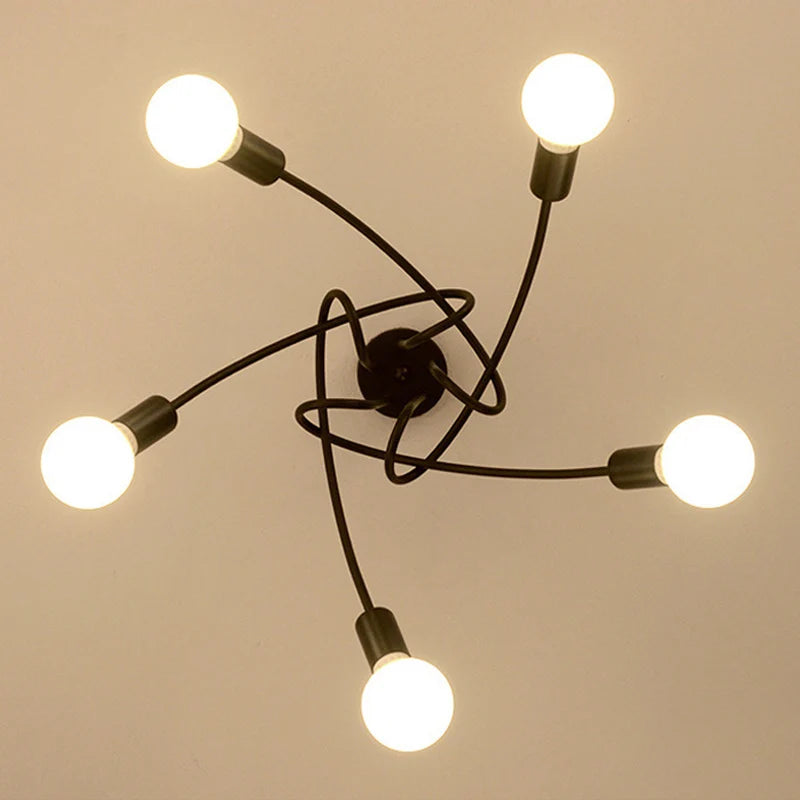 Retro Chandelier Wrought Iron LED Ceiling Lamp Black and White E27 Light Living Room Modern Decoration Home Lighting Fixture