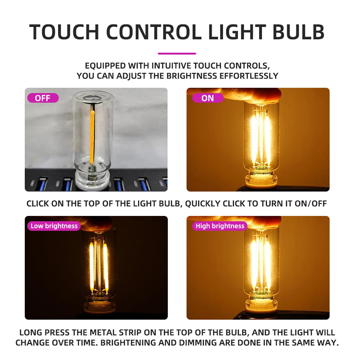 USB Night Light Touch Dimming LED Incandescent Filament Light Bulb Car Interior Lighting Atmosphere Lamp for Party Room Car