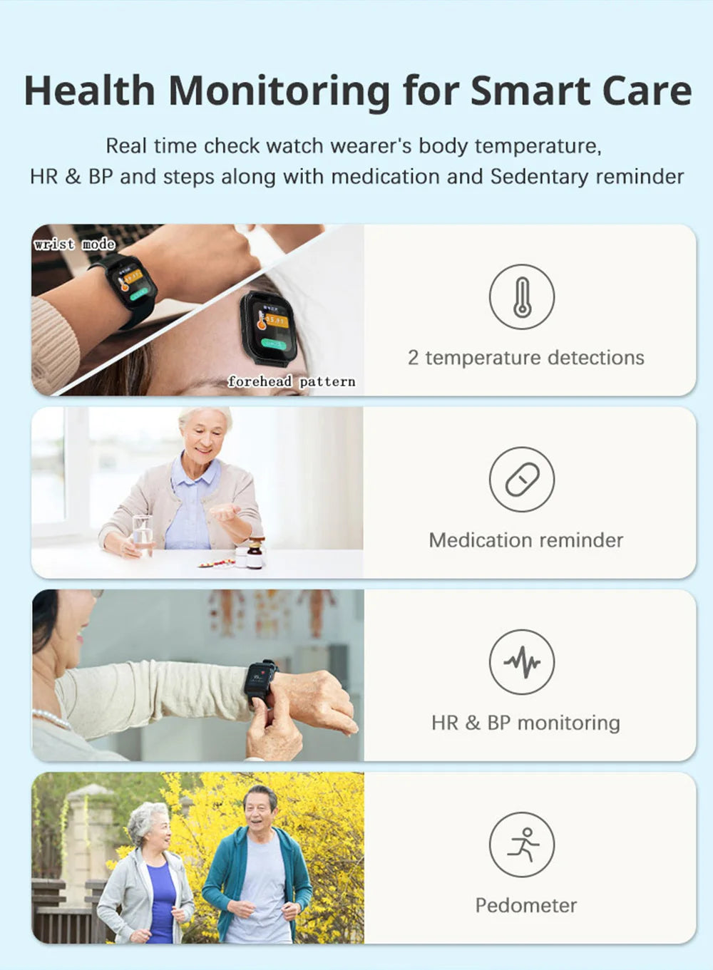 Newest 4G Smart GPS Watch Tracker Elderly Fall-down Alert SOS Emergency Alram Two-way Video Call HR & BP Body Temp. Blood Oxygen