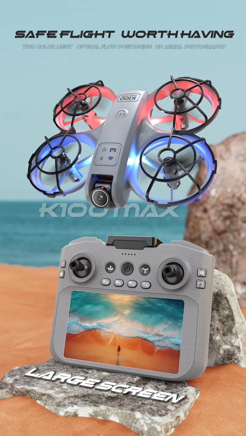 K100 MAX HD 8K Drone With Dual Cameras Obstacle Avoidance Optical Flow Professional Aerial Photography Video For Kid Adults Gift