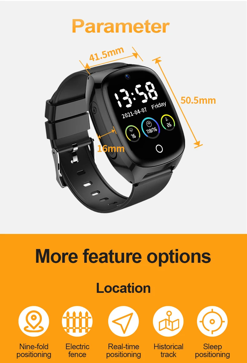 4G Elderly Tracker Smart watch D300 Body Temperature Heart Rate Blood Pressure GPS Location Tracking Phone Watch for Old People