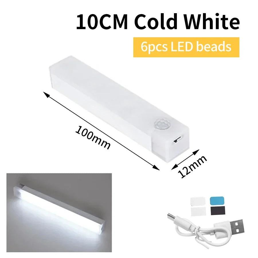 Motion Sensor Light Wireless Rechargeable LED Night Light Wardrobe Closet Cabinet Lamp Staircase Kitchen Backlight 10/20/30/50cm