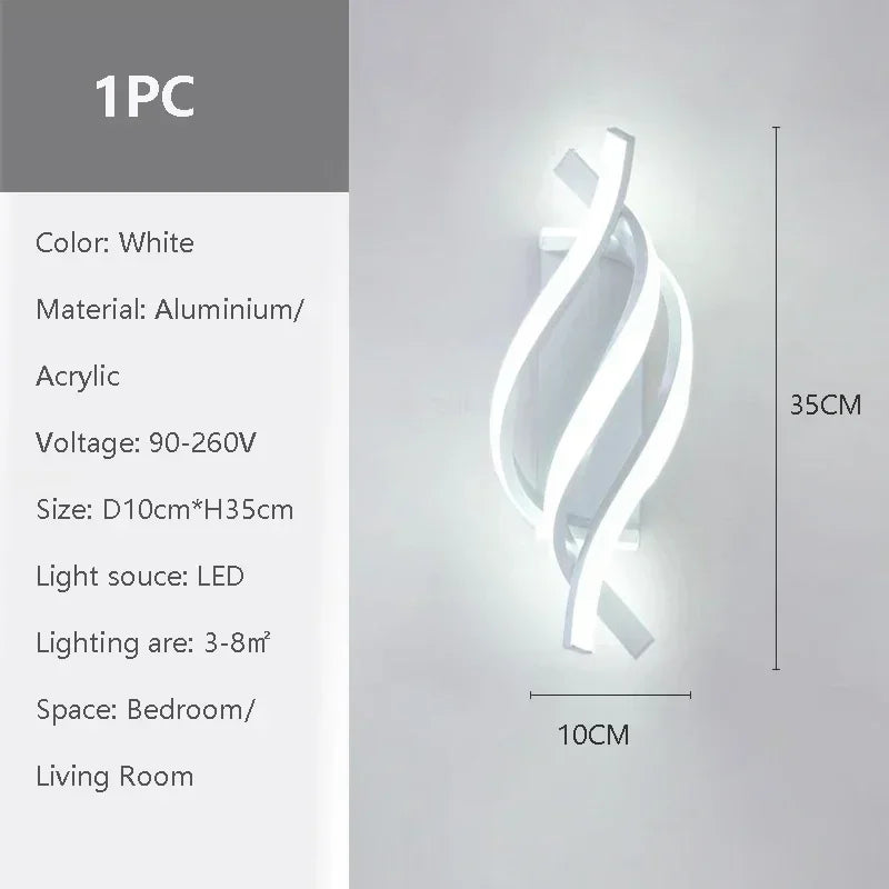 Modern LED Wall Lamp Curved Spiral 2 Pieces Lamps Bedroom Bedside Corridor Living Room Staircase Corridor Home Decor Led Lights