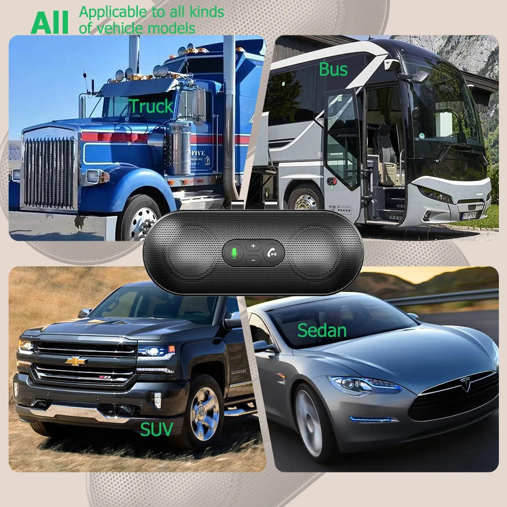 Bluetooth 5.4 Speaker Handsfree Car Kit Sun Visor Clip Wireless Audio Receiver Speakerphone Loud Music Player Dual Microphone