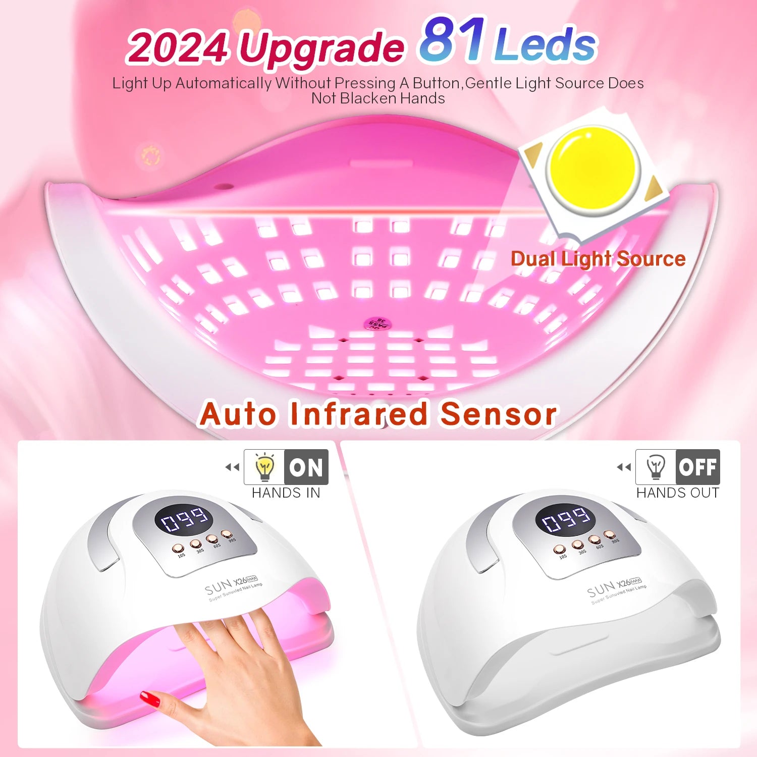 SUN X26 MAX Nail Dryer Machine 380W UV LED Lamp for Nails 81LEDS Gel Polish Curing Manicure Lamp With Auto Smart Sensor Nail Art