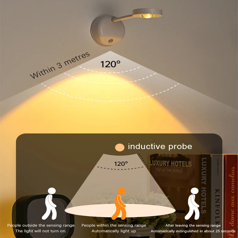 LED Wall Lamp USB Charging Wirelessly Dimmable Motion Sensor Living Room Bedroom Bedside Decoration Spotlights Night Wall Light