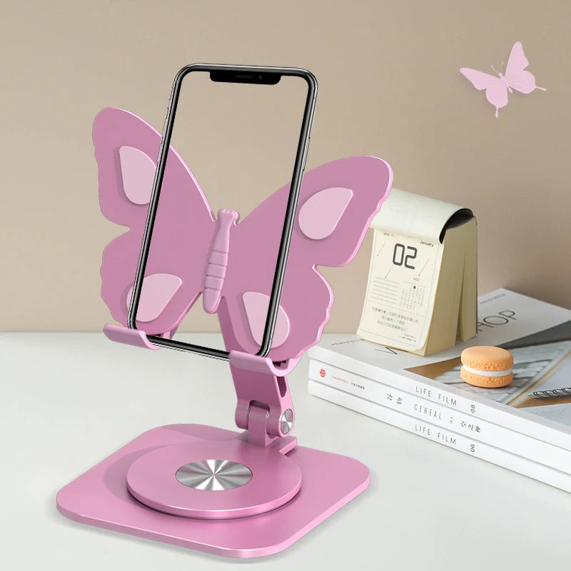 Aluminum Alloy Mobile Phone Holders Butterfly 360 Degree Rotating Mobile Phone Stand Foldable Adjustable Tablet Stand