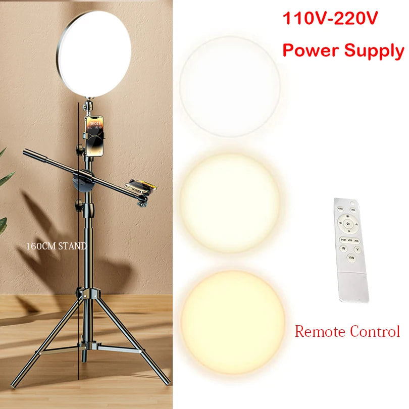 LED Photo Studio Light Video Lighting Recording Photography Panel Lamp & Tripod Stand Remote For Youbute Game Live Phone Holder