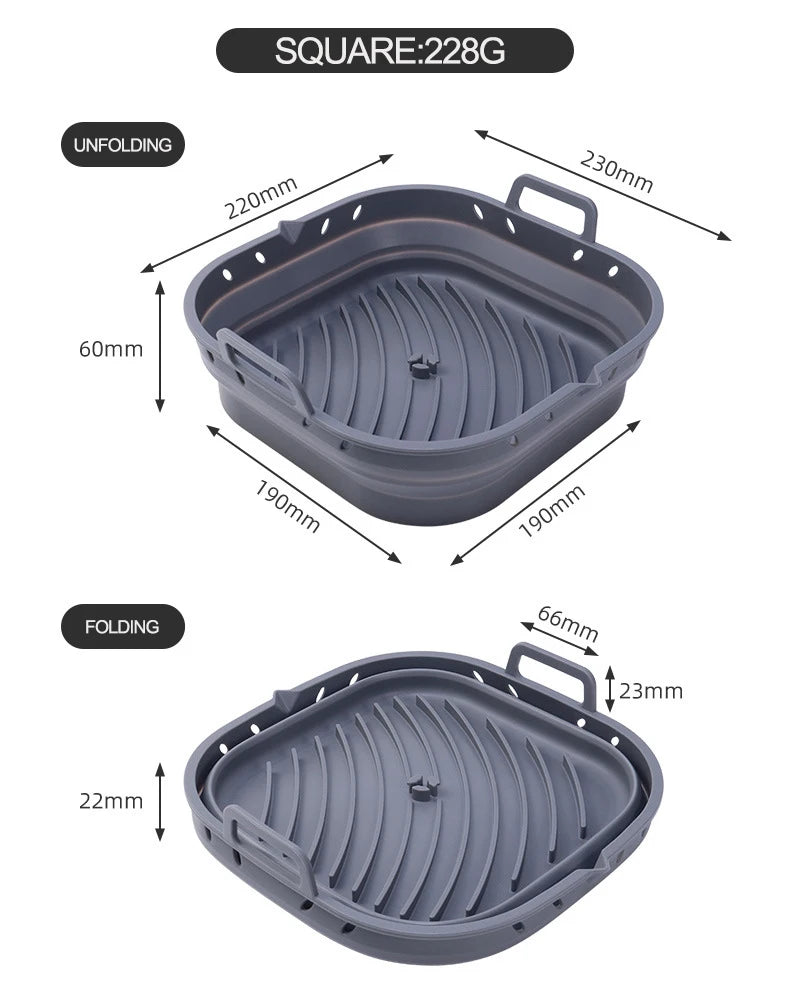 Silicone Air Fryer Liners Square Reusable Silicone Basket Easy to Clean Air Fryers Pot for 5.8 to 8 Qt Air Fryer Baking Tray