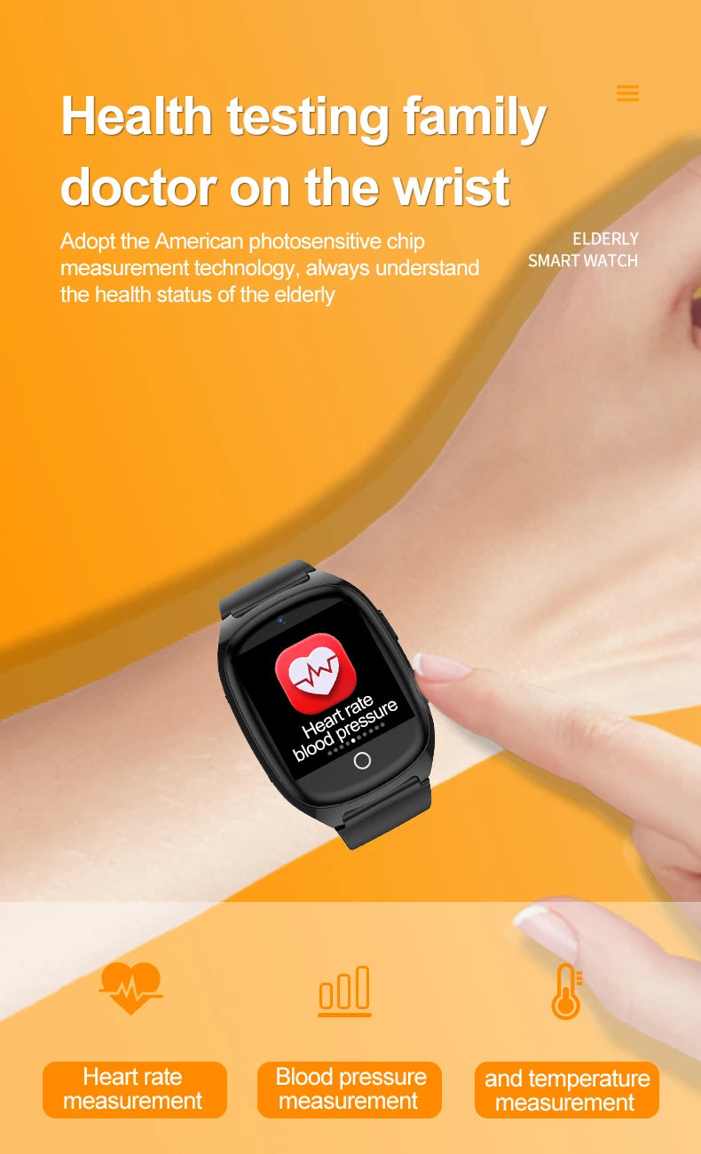 4G Elderly Tracker Smart watch D300 Body Temperature Heart Rate Blood Pressure GPS Location Tracking Phone Watch for Old People