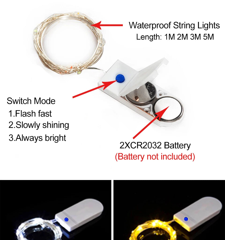 3 Modes 1M 2M 3M 5M Led Fairy Lights Copper Wire String Holiday Outdoor Lamp Garland For Christmas Tree Wedding Party Decoration