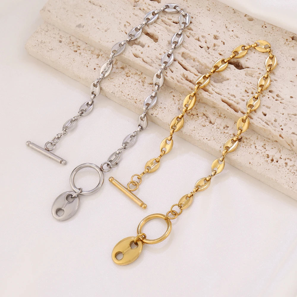 316L Stainless Steel Coffee Bean Pendant Bracelet For Women Fashion Coffee Bean Shape Chain Bracelets Jewelry Gift