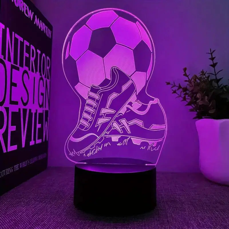 1pc Football 3D Night Light, 3D Optical Illusion Lamp With Touch, 7-Color Changing Ambient Light For Bedroom