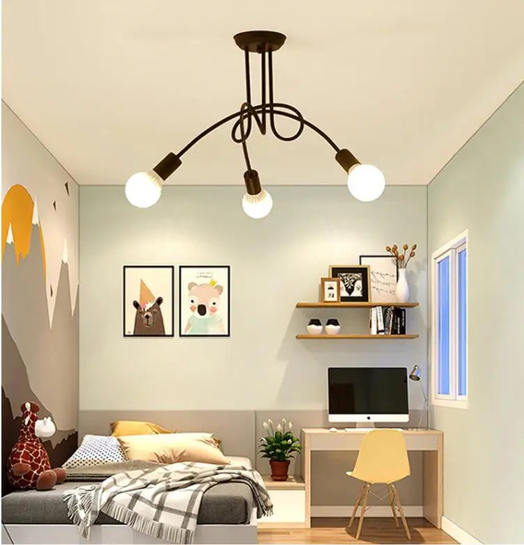 Retro Chandelier Wrought Iron LED Ceiling Lamp Black and White E27 Light Living Room Modern Decoration Home Lighting Fixture
