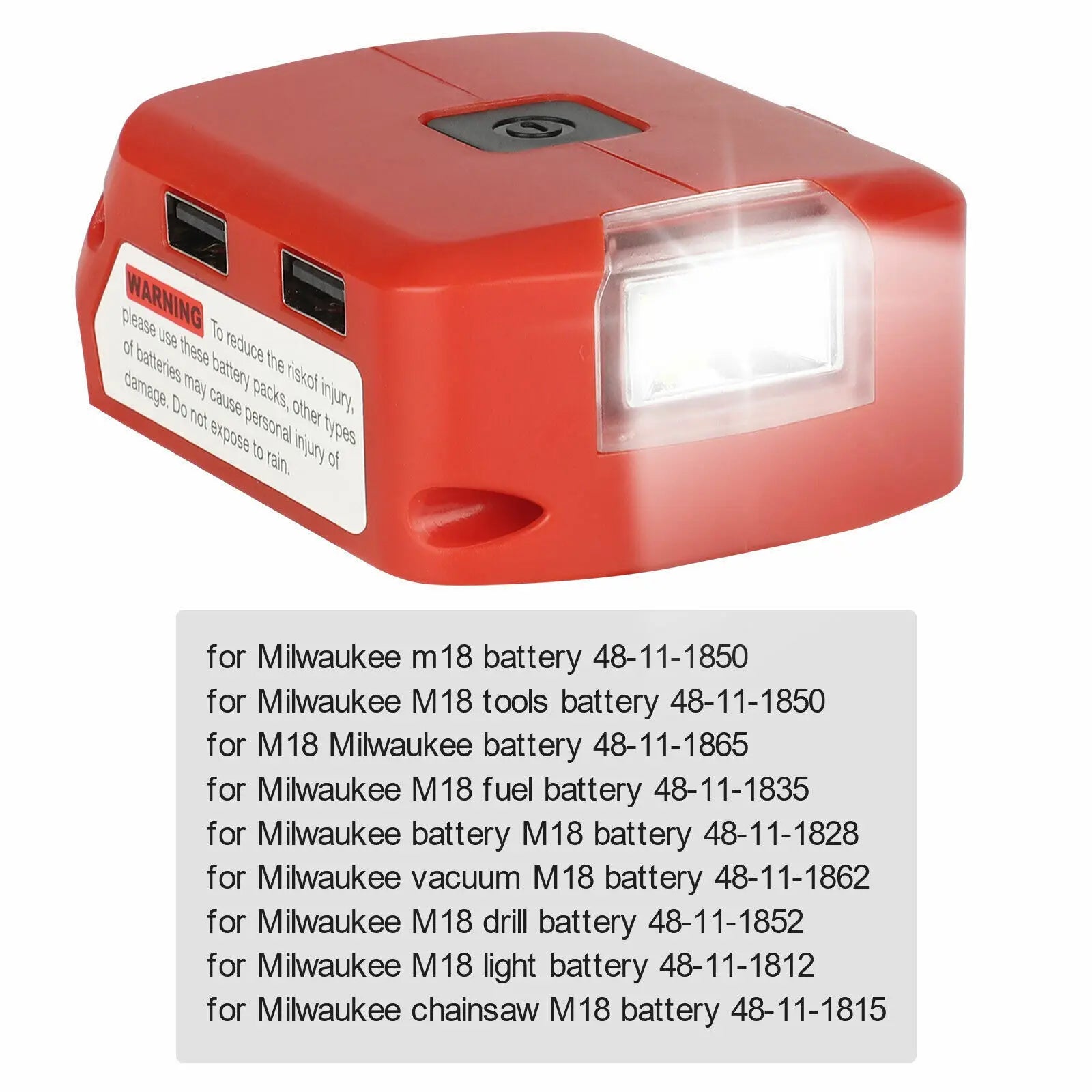 Adapter LED Light Working Lamp Flashlight Torch USB Mobile Phone Charger DC 12V Output For Milwaukee 18V Li-ion Battery M18