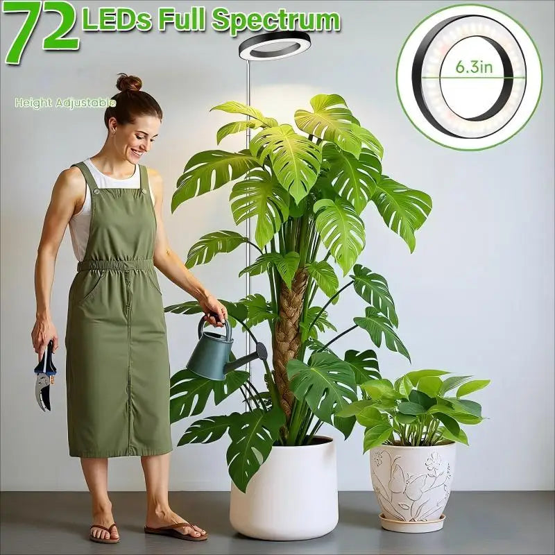 Full Spectrum LED Ring Grow Light with Warm White &amp; Red Light, Adjustable Height &amp;with Auto On Timer for Monstera &amp; Philodendron