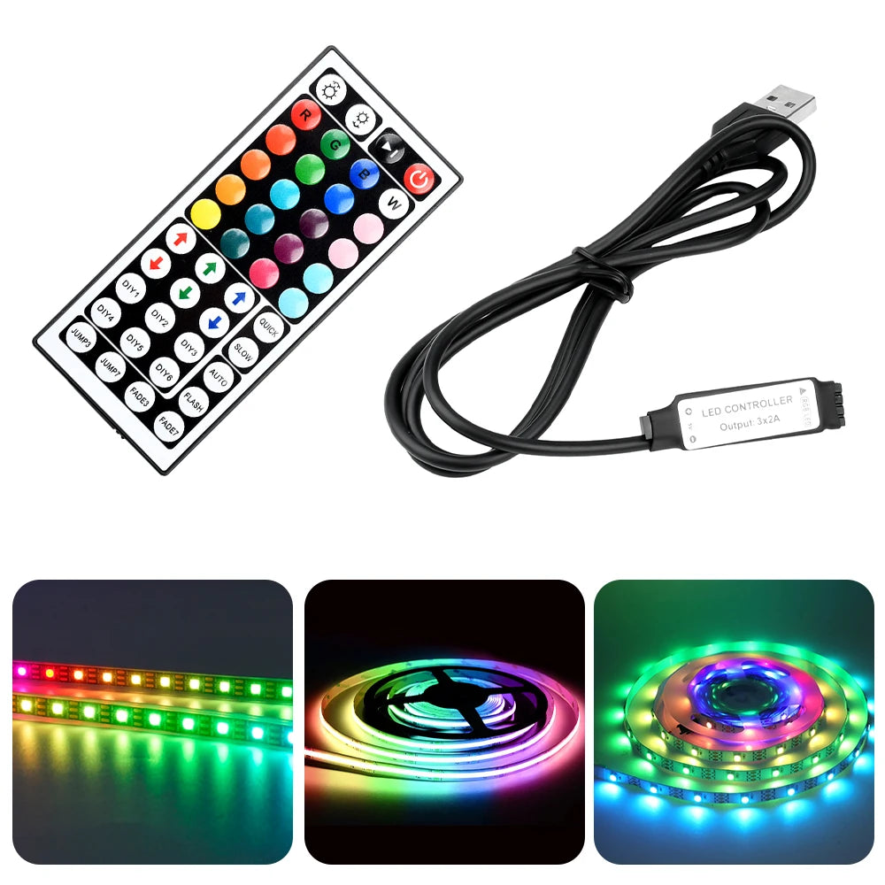 Led Controller 44 Keys LED IR RGB Controler IR Remote Dimmer USB 5V/DC 5-24V For RGB 3528 5050 LED Strip Lights