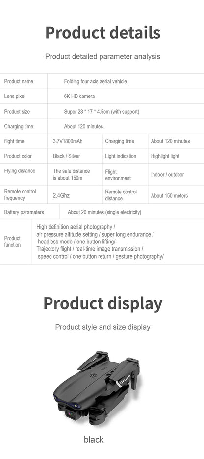 E99 Pro Drone Quadcopter Remote Control Handle Four Axis Aircraft HD 6K Photography UAV Altitude Fixation Helicopter Toys