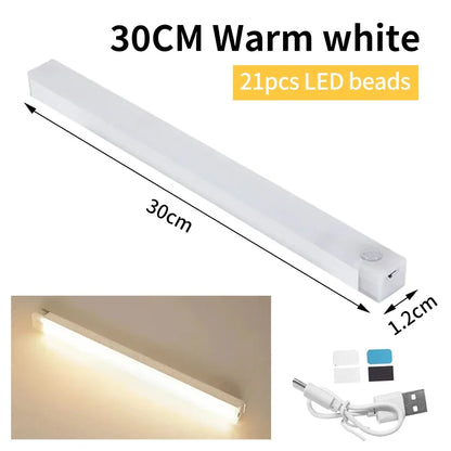 Motion Sensor Light Wireless Rechargeable LED Night Light Wardrobe Closet Cabinet Lamp Staircase Kitchen Backlight 10/20/30/50cm