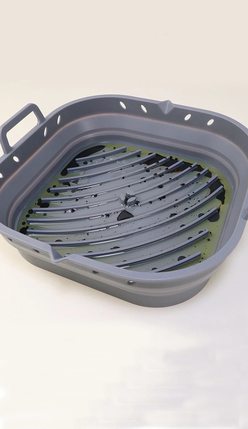 Silicone Air Fryer Liners Square Reusable Silicone Basket Easy to Clean Air Fryers Pot for 5.8 to 8 Qt Air Fryer Baking Tray