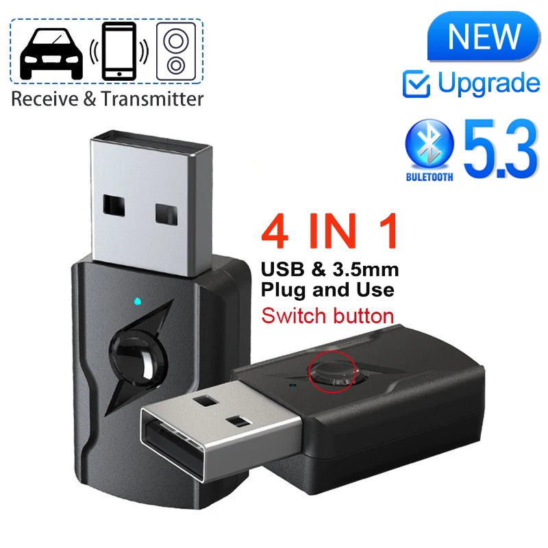 USB &amp; 3.5mm AUX Bluetooth 5.3 Dongle Audio Receiver Transmitter Music Adapter For PC Mp3 Speaker TV Wireless Earphone Car Radio