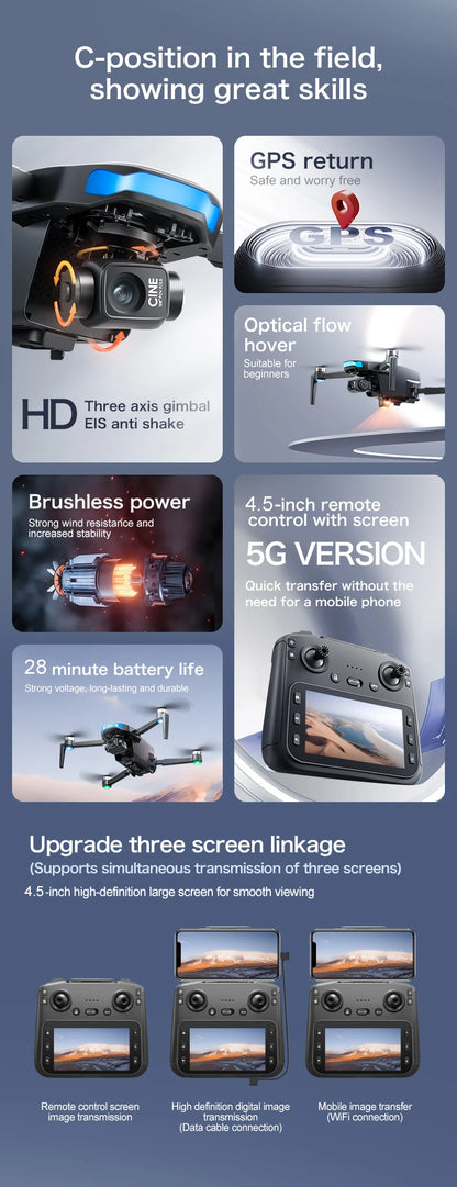 S-X1 MAX 4K Professional Drone With HD Camera 3-Axis Gimbal GPS Dron Brushless 5G WIFI Screen Remote Control RC Quadcopter Toys