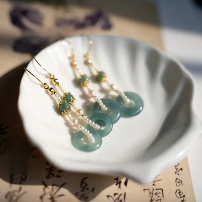 Ethnic Chinese Jade Loop Earrings for Women Traditional Luxury Wedding Jewelry Retro Palace Style Ornament Ear Clip Earring Gift