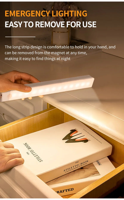 Motion Sensor Light Wireless Rechargeable LED Night Light Wardrobe Closet Cabinet Lamp Staircase Kitchen Backlight 10/20/30/50cm