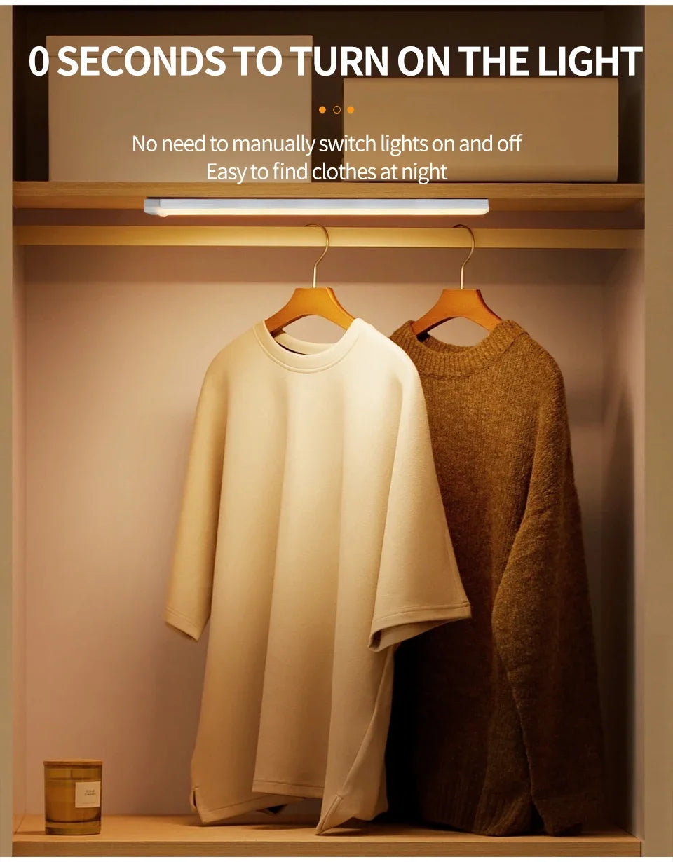 Motion Sensor Light Wireless Rechargeable LED Night Light Wardrobe Closet Cabinet Lamp Staircase Kitchen Backlight 10/20/30/50cm