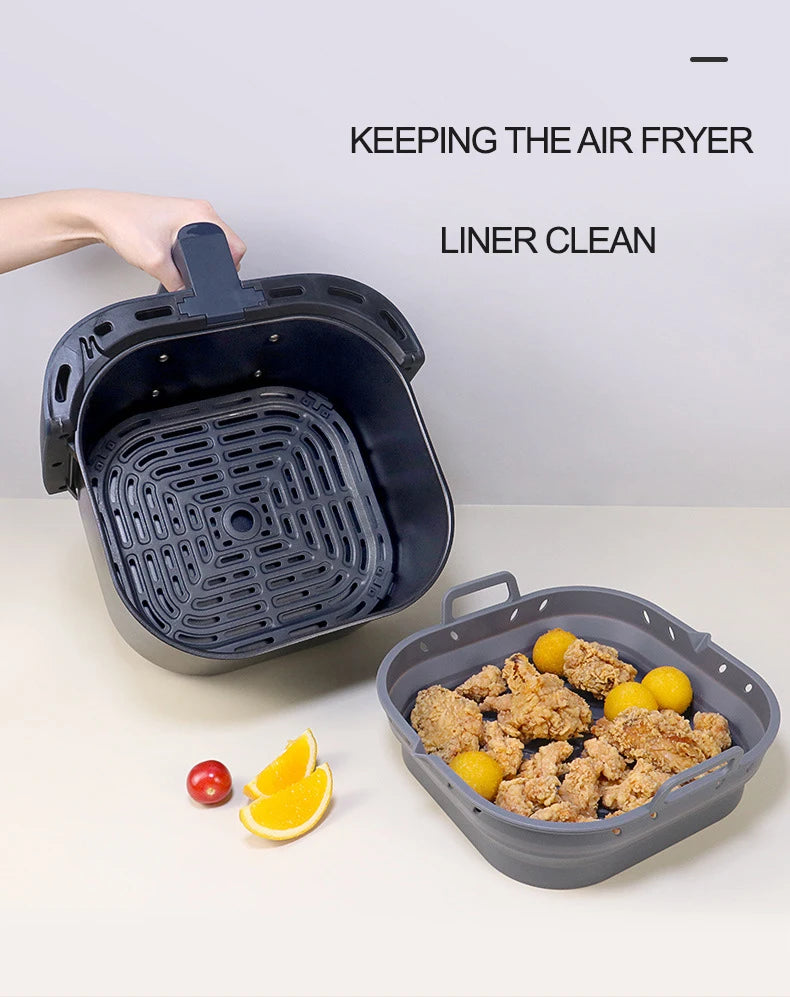 Silicone Air Fryer Liners Square Reusable Silicone Basket Easy to Clean Air Fryers Pot for 5.8 to 8 Qt Air Fryer Baking Tray