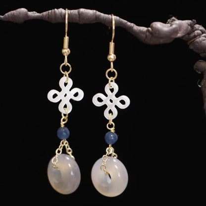 Ethnic Chinese Jade Loop Earrings for Women Traditional Luxury Wedding Jewelry Retro Palace Style Ornament Ear Clip Earring Gift