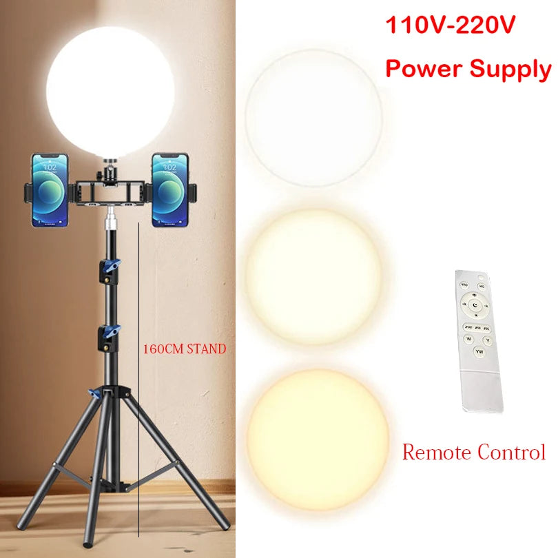 LED Photo Studio Light Video Lighting Recording Photography Panel Lamp &amp; Tripod Stand Remote For Youbute Game Live Phone Holder