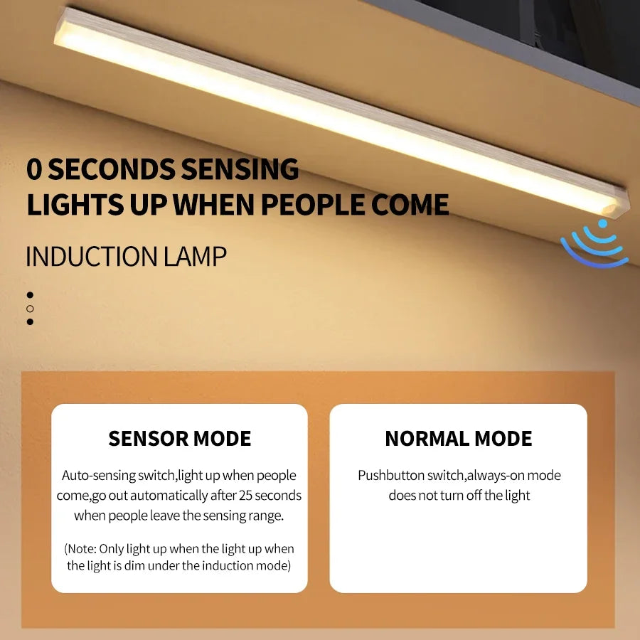 Motion Sensor Light Wireless Rechargeable LED Night Light Wardrobe Closet Cabinet Lamp Staircase Kitchen Backlight 10/20/30/50cm