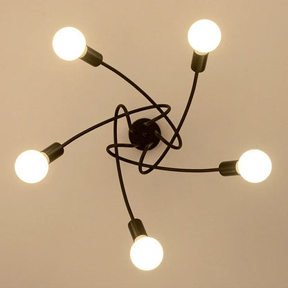 Retro Chandelier Wrought Iron LED Ceiling Lamp Black and White E27 Light Living Room Modern Decoration Home Lighting Fixture