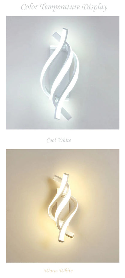 Modern LED Wall Lamp Curved Spiral 2 Pieces Lamps Bedroom Bedside Corridor Living Room Staircase Corridor Home Decor Led Lights