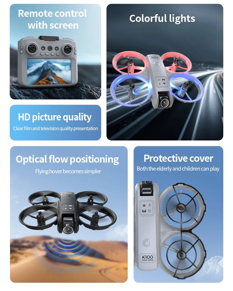 K100 MAX HD 8K Drone With Dual Cameras Obstacle Avoidance Optical Flow Professional Aerial Photography Video For Kid Adults Gift