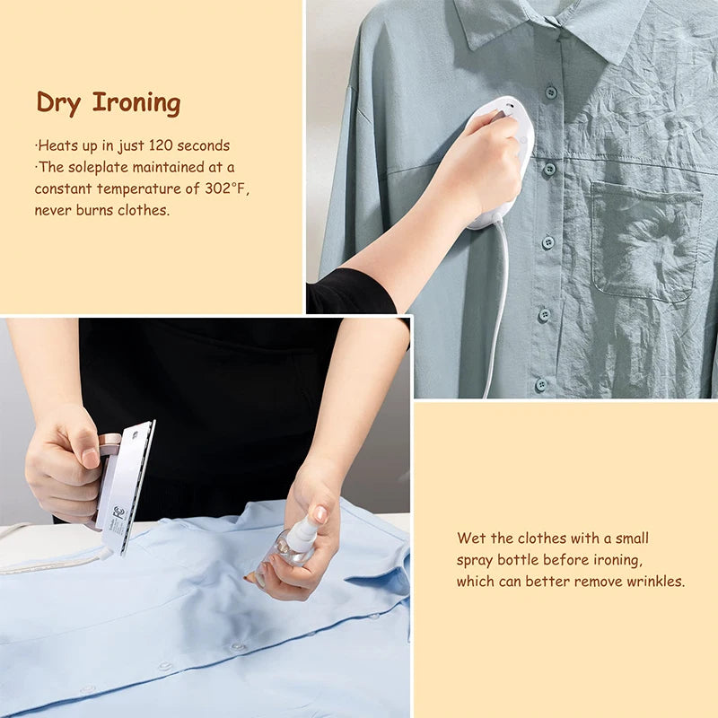 Mini Travel Iron for Clothes Portable Handle Electric Ironing Machine Fast Heating 30s Dry Wet Irons Garment Household Tools