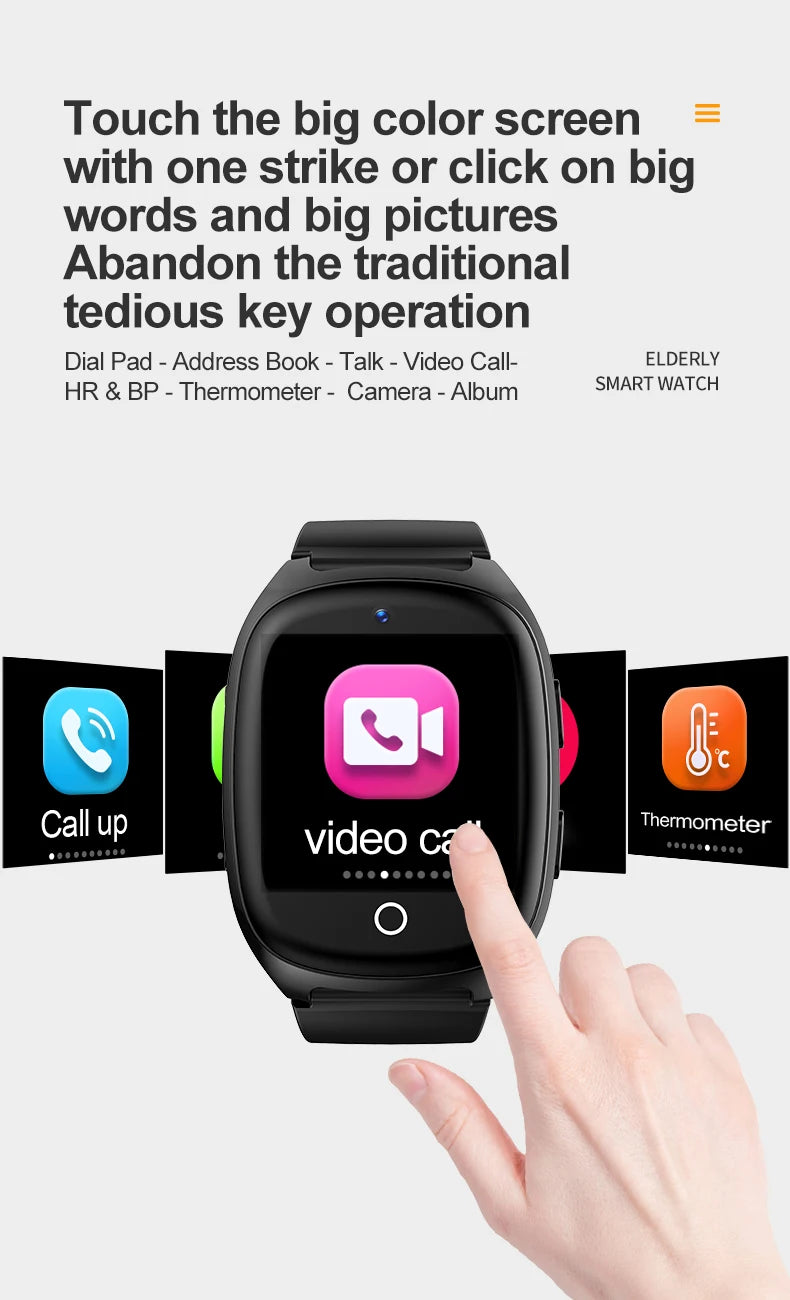 4G Elderly Tracker Smart watch D300 Body Temperature Heart Rate Blood Pressure GPS Location Tracking Phone Watch for Old People