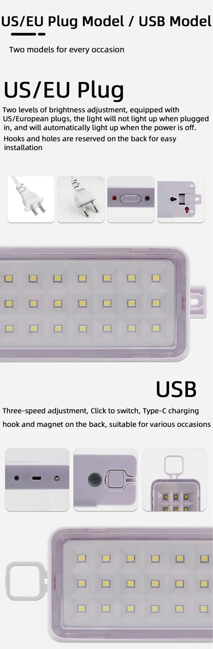 30 Beads Led Emergency Light EU/US Type-c Usb Port Rechargeable Camping Light Multi-function Rechargeable Battery