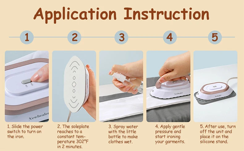 Mini Travel Iron for Clothes Portable Handle Electric Ironing Machine Fast Heating 30s Dry Wet Irons Garment Household Tools