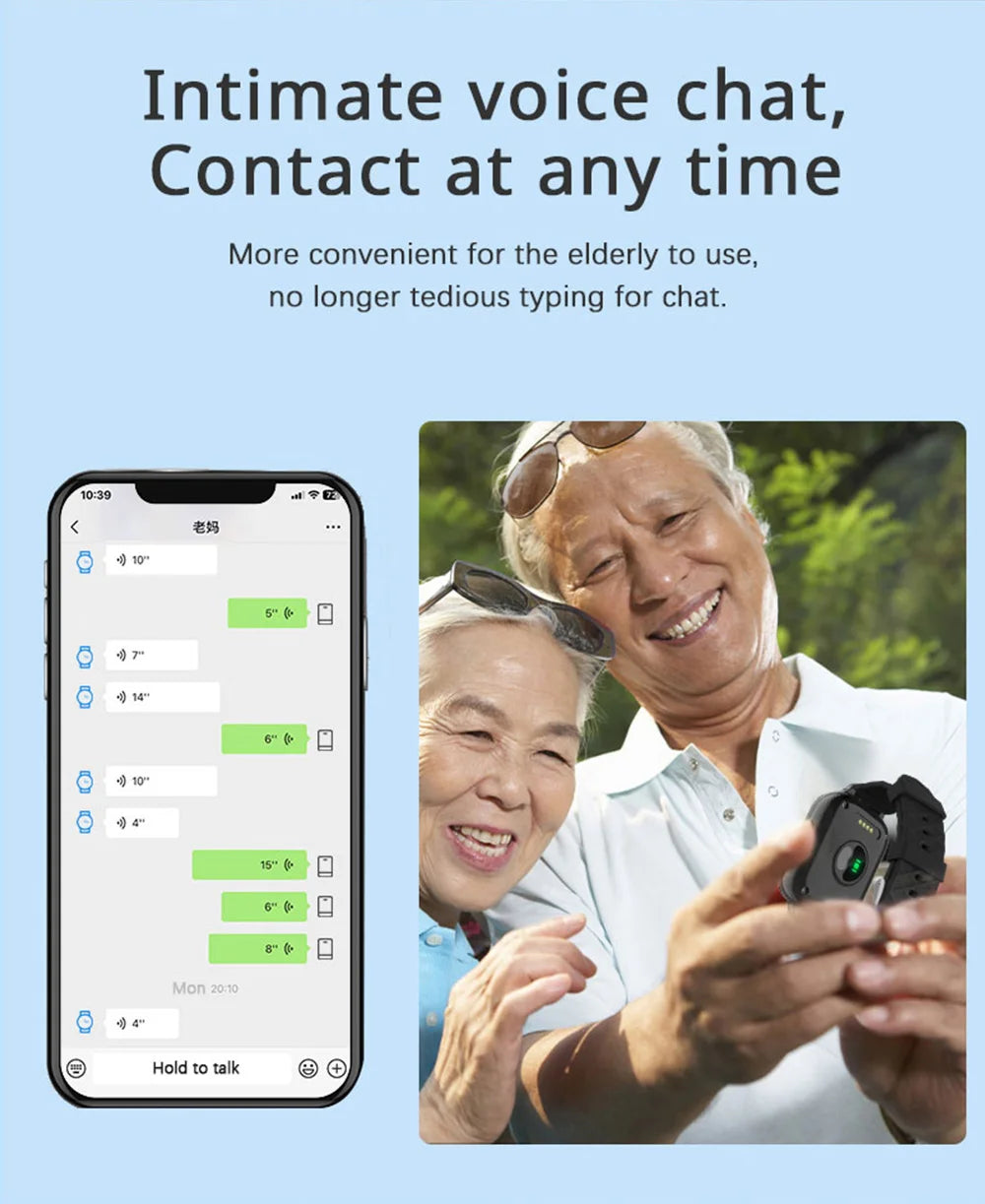 Newest 4G Smart GPS Watch Tracker Elderly Fall-down Alert SOS Emergency Alram Two-way Video Call HR &amp; BP Body Temp. Blood Oxygen