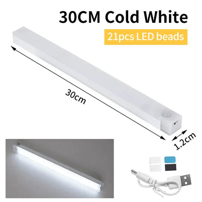 Motion Sensor Light Wireless Rechargeable LED Night Light Wardrobe Closet Cabinet Lamp Staircase Kitchen Backlight 10/20/30/50cm
