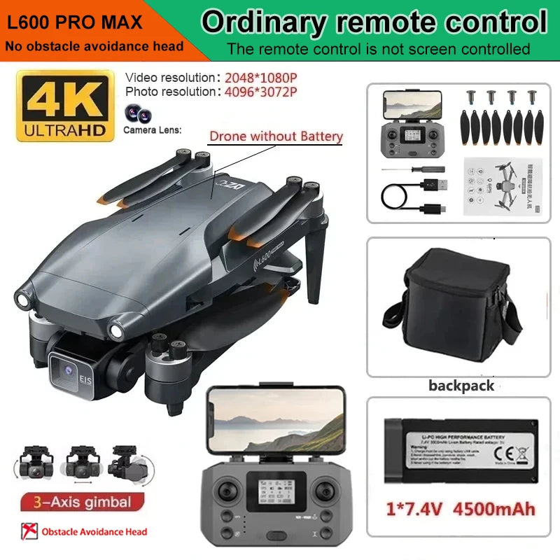 L600 PRO / PRO MAX Drone 4K Profesional Dual Camera 3-axis Gimbal Brushless Obstacle Avoidance WiFi FPV Dron RC Quadcopter Toys