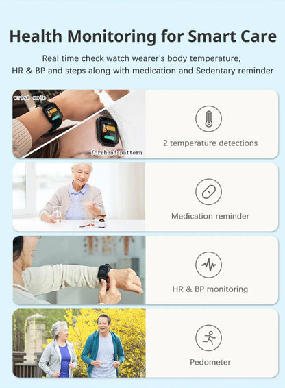 Newest 4G Smart GPS Watch Tracker Elderly Fall-down Alert SOS Emergency Alram Two-way Video Call HR &amp; BP Body Temp. Blood Oxygen