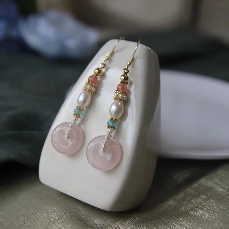 Ethnic Chinese Jade Loop Earrings for Women Traditional Luxury Wedding Jewelry Retro Palace Style Ornament Ear Clip Earring Gift