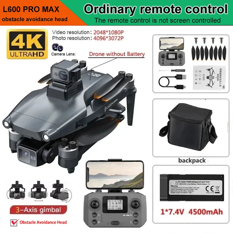 L600 PRO / PRO MAX Drone 4K Profesional Dual Camera 3-axis Gimbal Brushless Obstacle Avoidance WiFi FPV Dron RC Quadcopter Toys