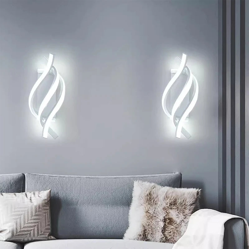 Modern LED Wall Lamp Curved Spiral 2 Pieces Lamps Bedroom Bedside Corridor Living Room Staircase Corridor Home Decor Led Lights